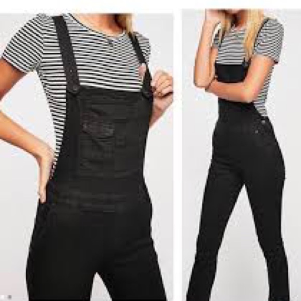 Fitted Black Jean Overalls
